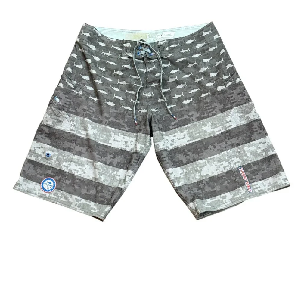 Pelagic Americamo Sharkskin Boardshorts Grey Size 32 Swim Bathing Suit